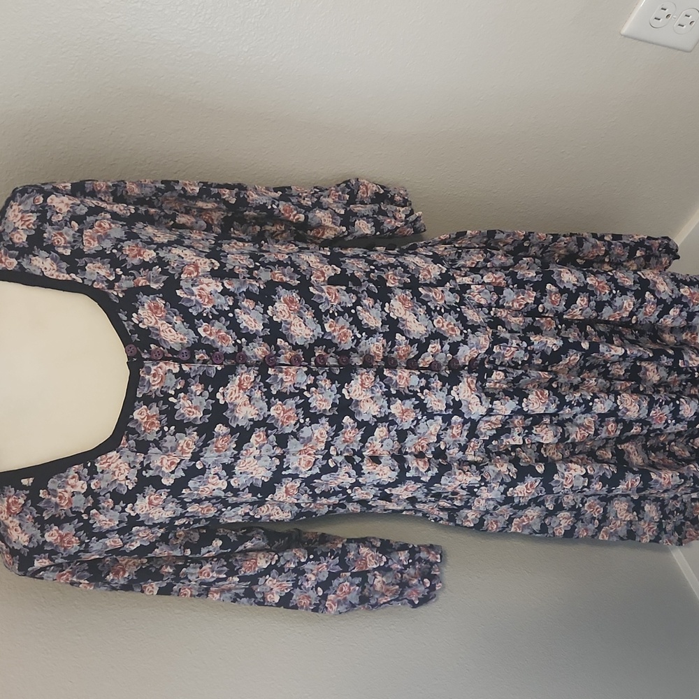 Vintage 90s Floral Fit and Flare Button Down Front Cottagecore Midi Dress M